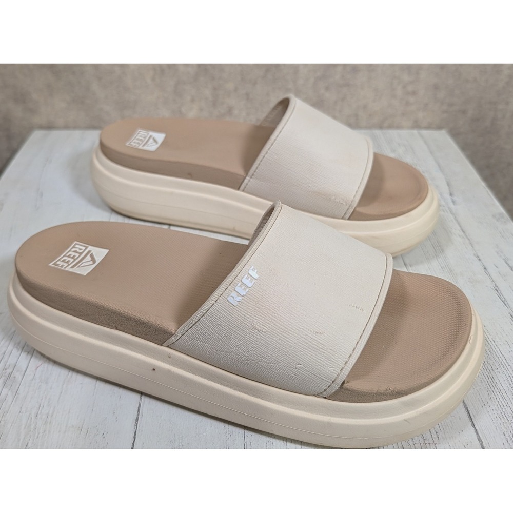 Reef Cushion Bondi Bay Platform Slides Cream Tan Sandals Womens 9 CI6545